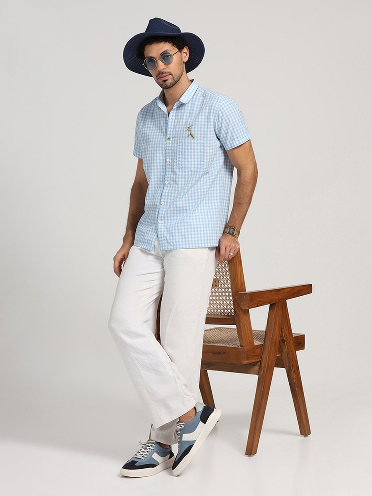 Lela Blue Regular Fit Embroidered Shirt