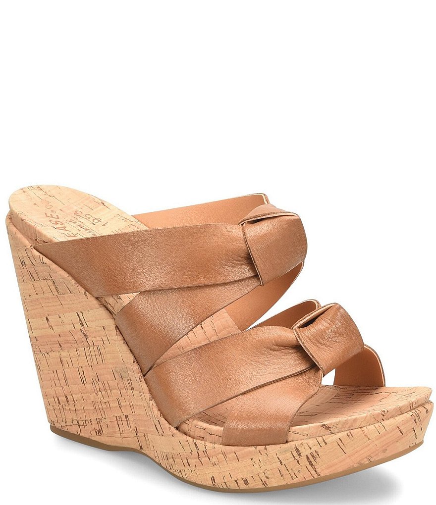 Kork-Ease Sammi Leather Knot Cork Platform Wedge Slide Sandals