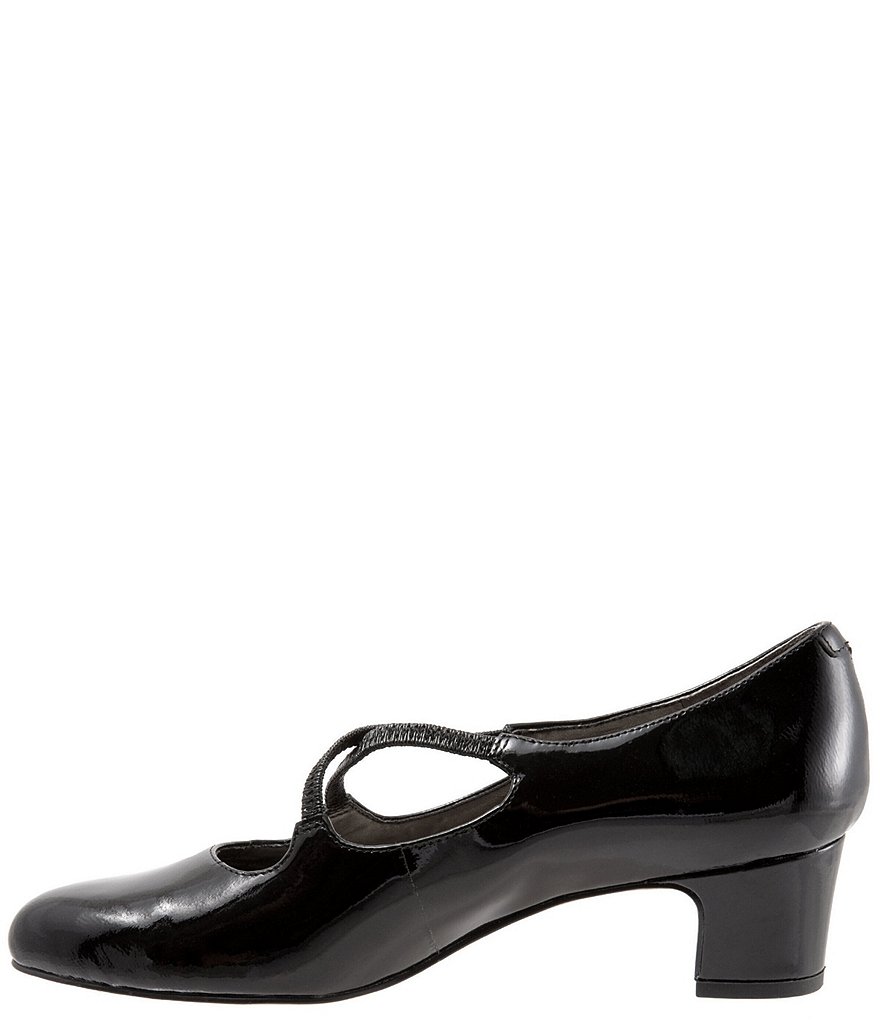 Trotters Jamie Patent Leather Cross Over Band Block Heel Pumps