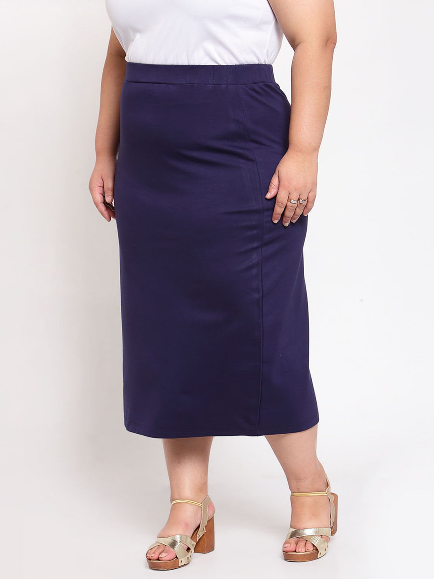 Melon by PlusS Navy Midi Skirt