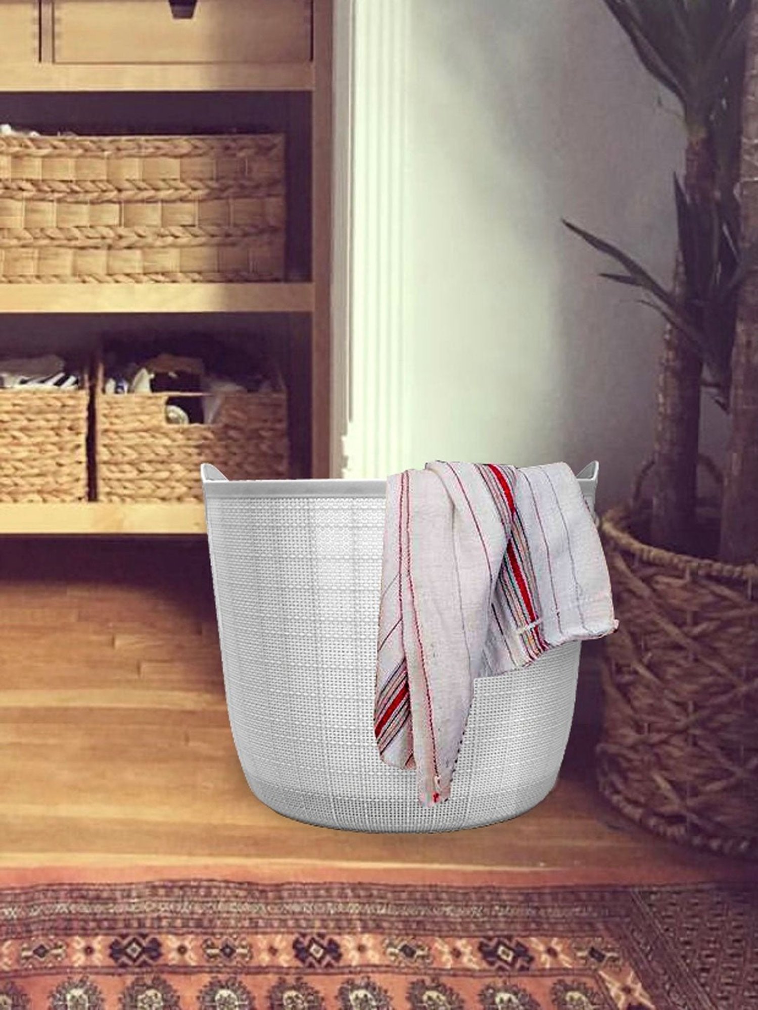 @home Nilkamal Grey Polypropylene Laundry Basket