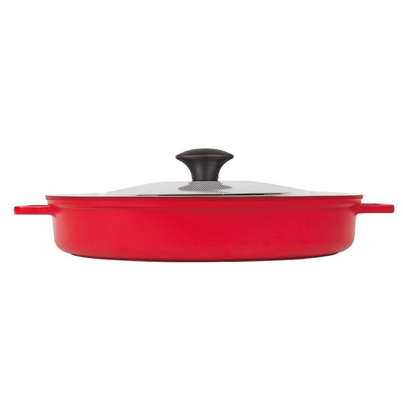 MasterPan 12" Non-Stick Cast Aluminum Stovetop Oven Grill Pan with Heat-In Steam-Out Lid Red