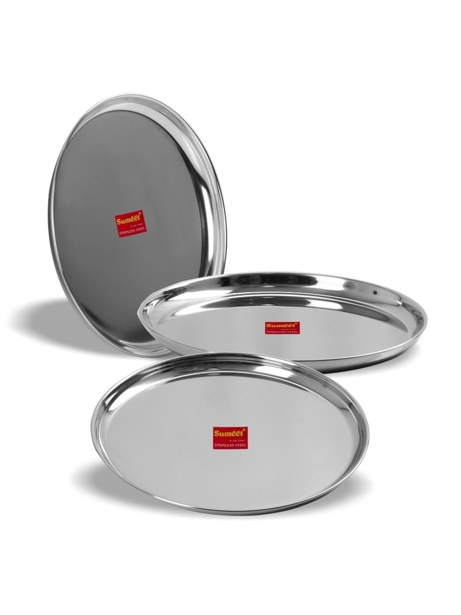 Sumeet Stainless Steel Heavy Gauge Dinner Plates with Mirror Finish 27.5cm Dia - Set of 3pc