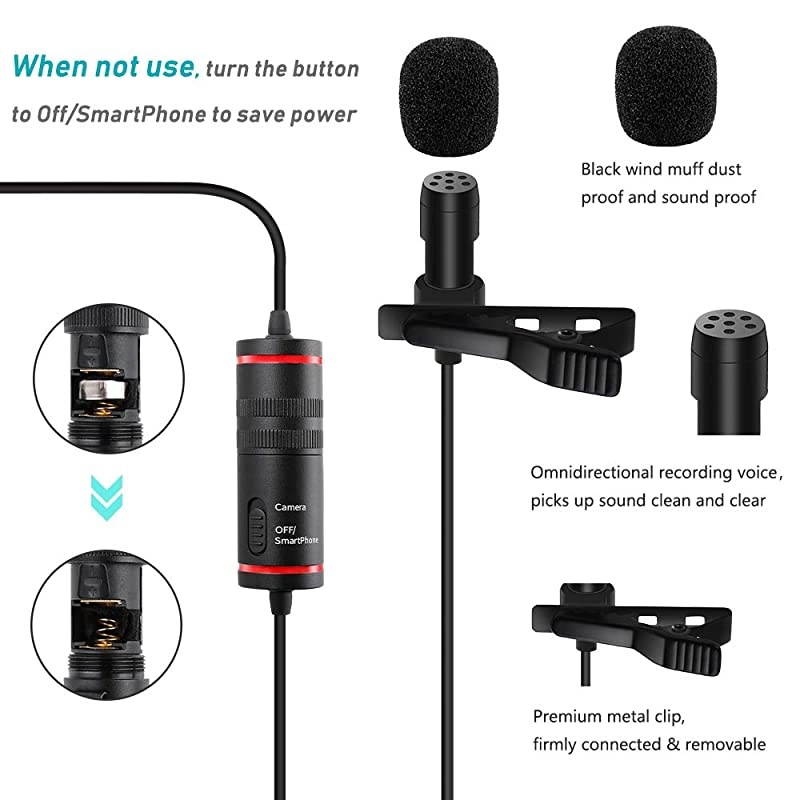 Lavalier Microphone for iPhone/Camera/PC/Android, 312" Professional Lapel Microphone for Recording YouTube/Interview/Video Conferencing/DSLR/Camcorder