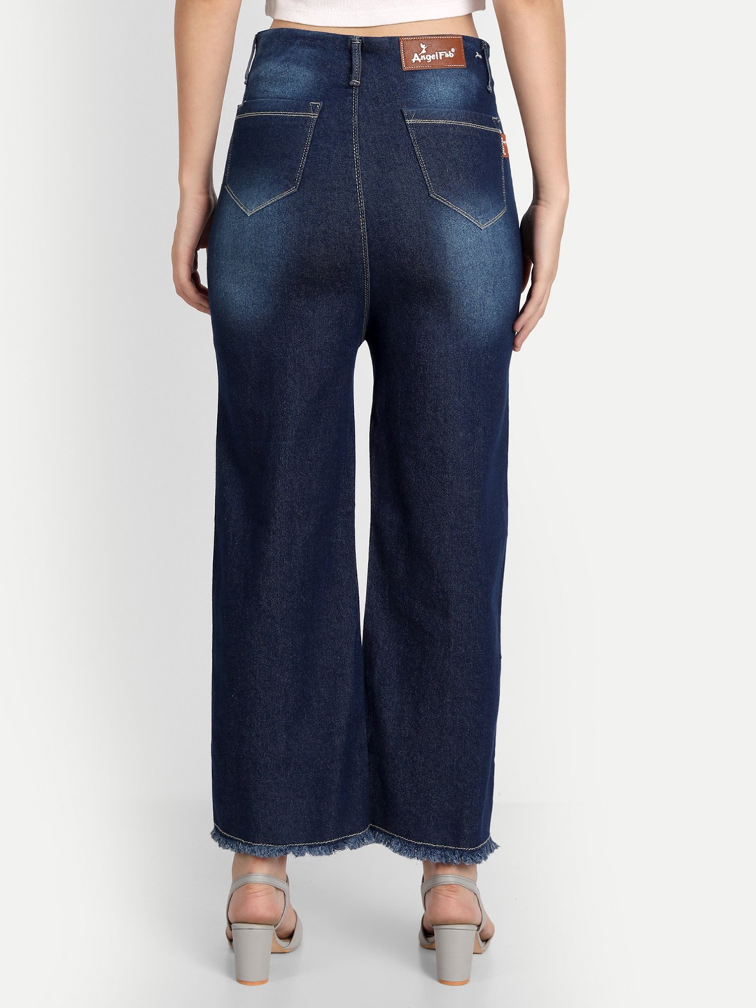 Angelfab Dark Blue Cotton Relaxed Fit High Rise Jeans