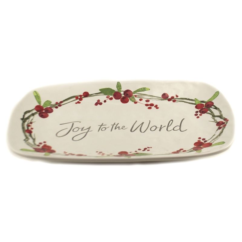Tabletop 8.75" Joy To The World Platter Christmas Berries Burton & Burton  -  Serving Platters