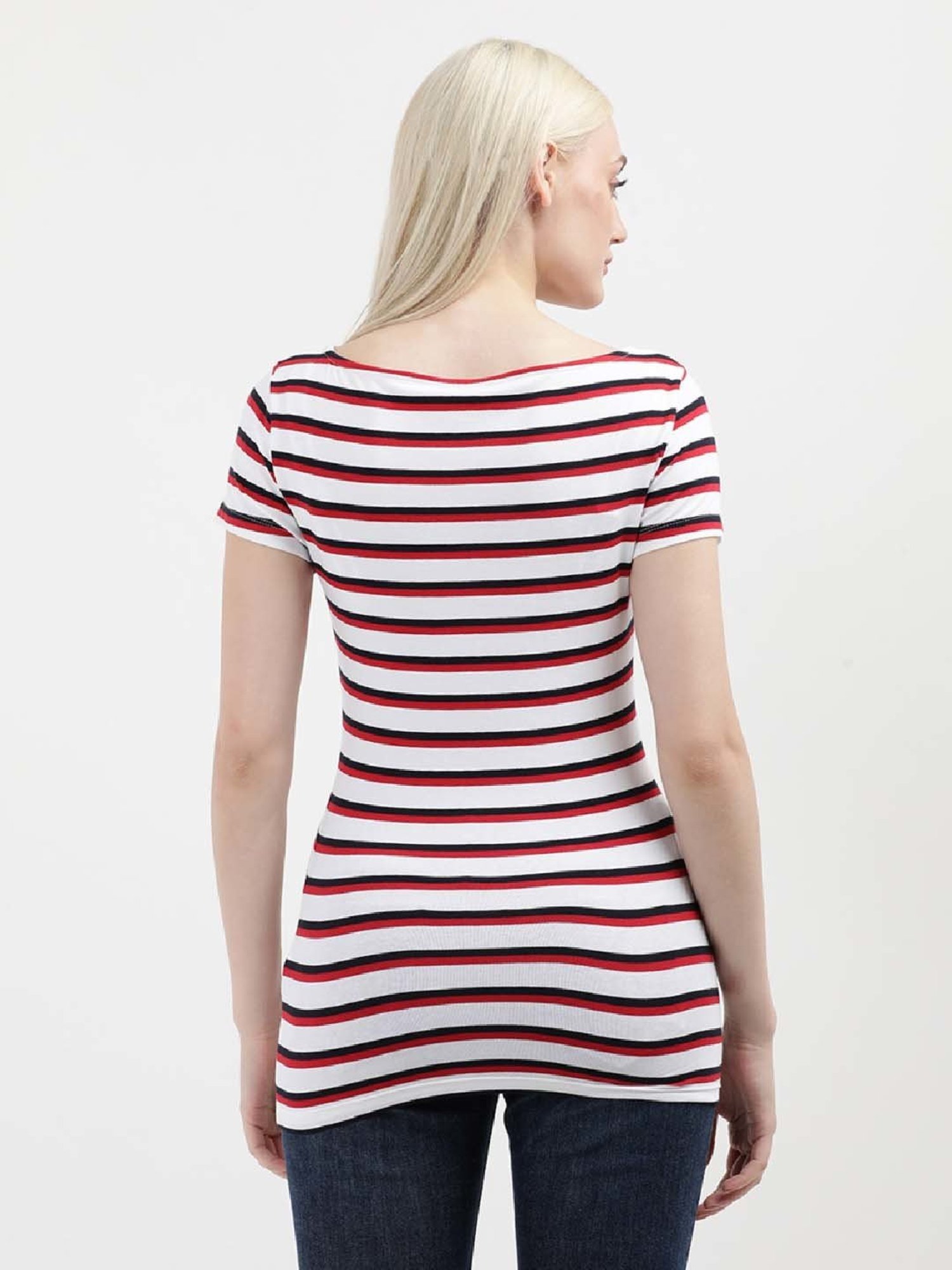 TOMMY HILFIGER White & Red Cotton Striped Top