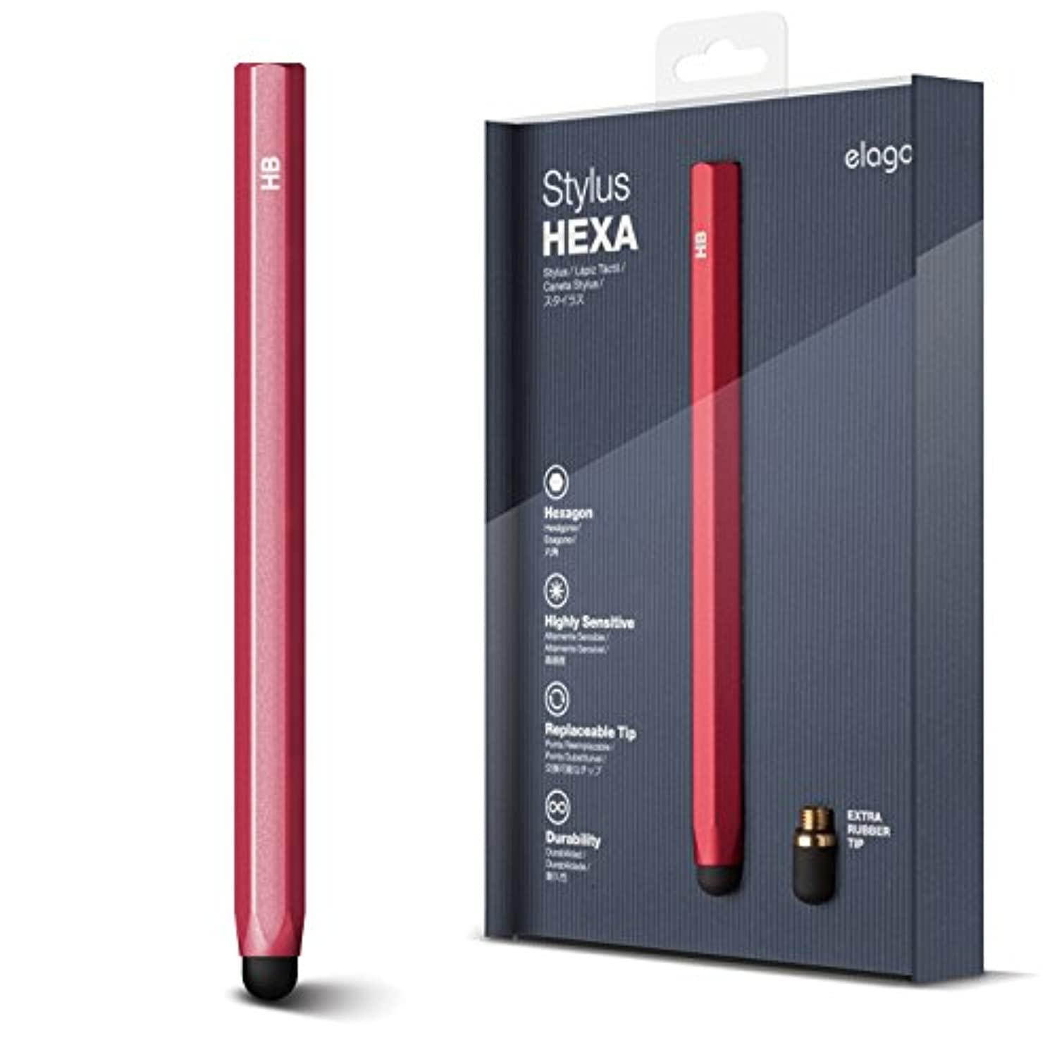 elago stylus [hexa][red pink] - [premium aluminum ][classic pencil shape][ replaceable extra tip included] - for ipad, ipad pro