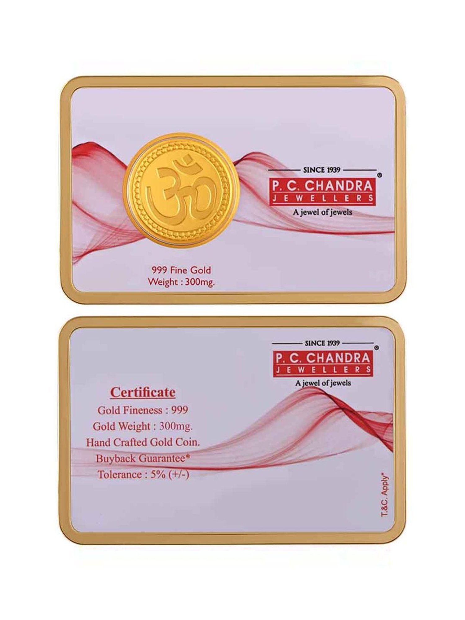 P.C. Chandra Jewellers OM-Inscribed 24k (999) 0.3gm Yellow Gold Foil Coin