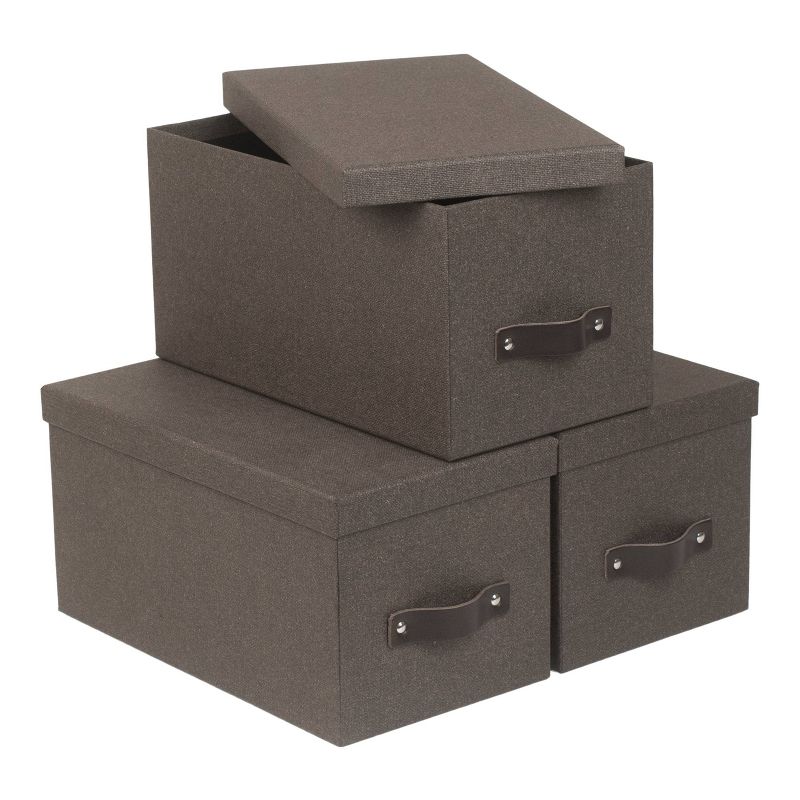 Set of 3 Silvia Canvas Media Box Dark Brown - Bigso Box of Sweden