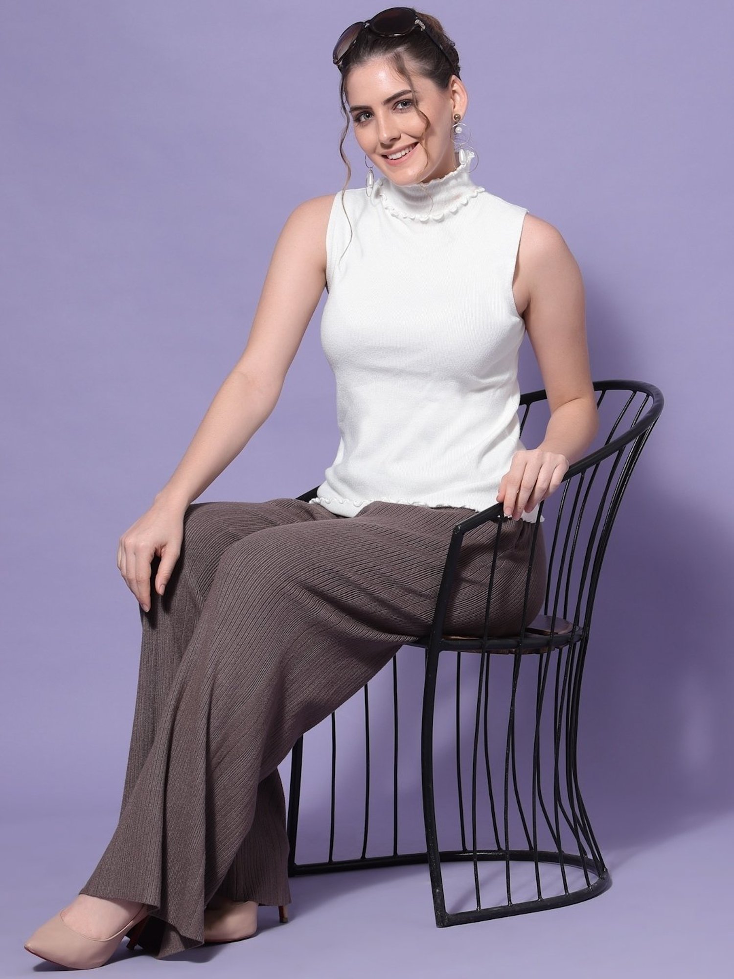 Mafadeny Brown Self Pattern Palazzos