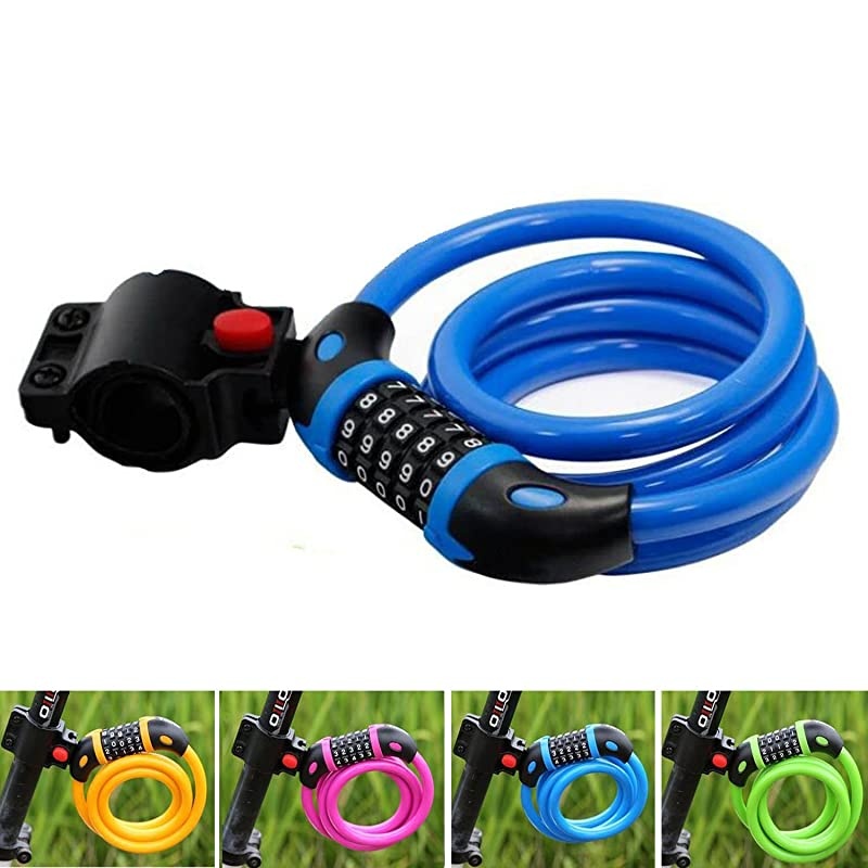 Bike Lock Cable,High Security 5 Digit Resettable Combination Self Coiling Cable Bicycle Lock with Complimentary Mounting Bracket,12mmx1.2m Anti-Theft Bike Locks (Blue)