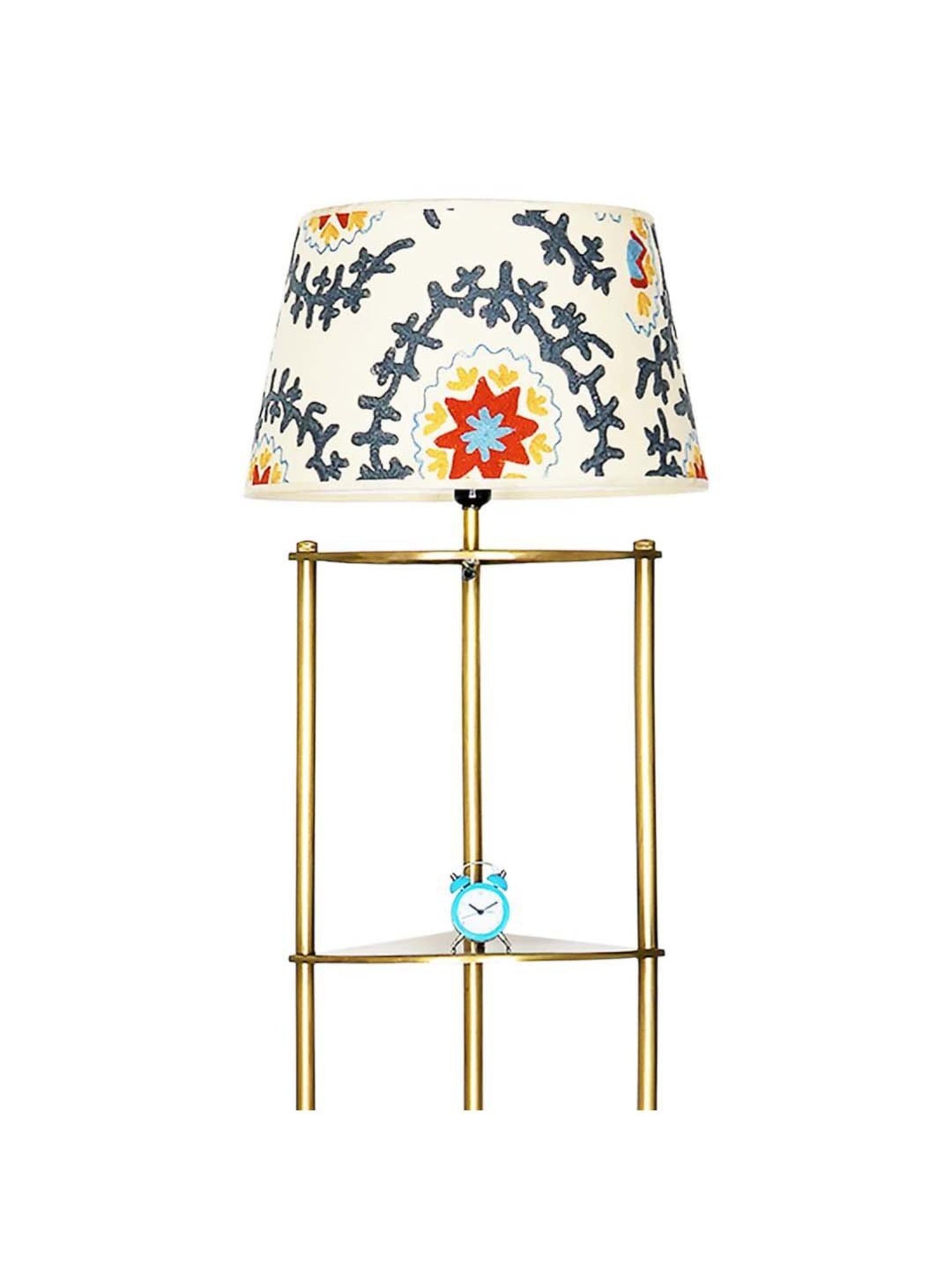Kapoor E Illuminations Devan Antique Brass Metal Multiutility Shelf Floor Lamp