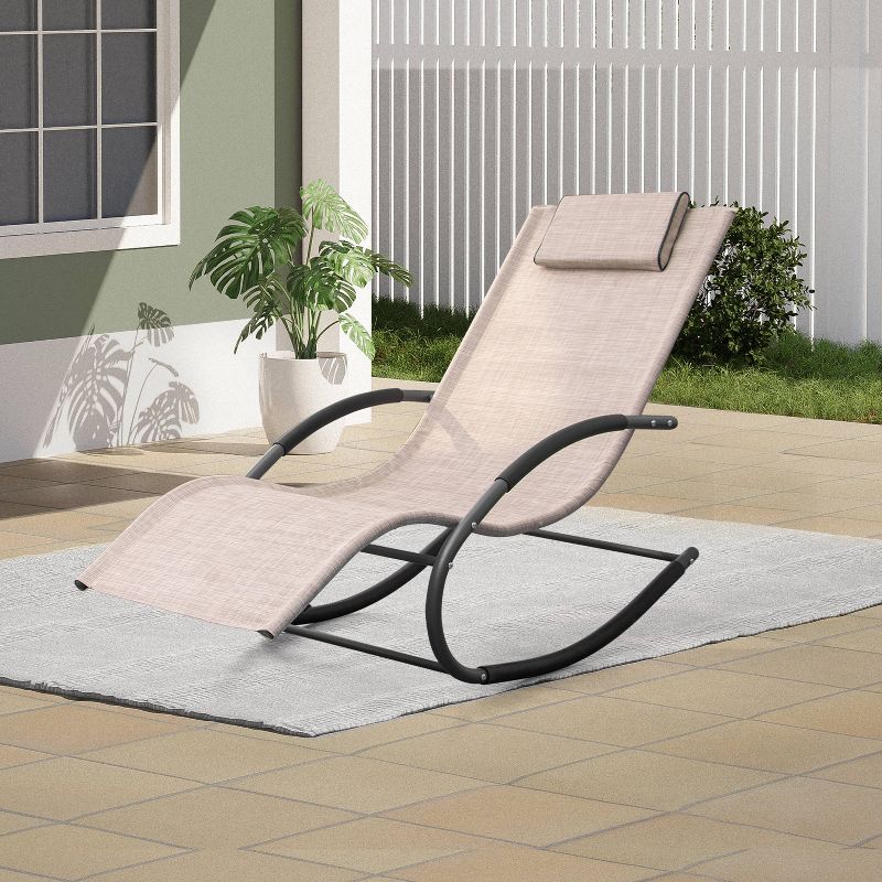Outdoor Curved Rocker Chaise Lounge Chair with Pillow - Beige - Crestlive Products