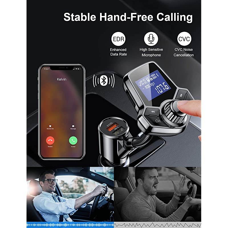 Bluetooth FM Transmitter for Car  HIFI Sound QC3024A Fast Charge inCar Bluetooth Radio Adapter Car Kit HandsFree Calling Support AUX Output TFSD Card UDisk