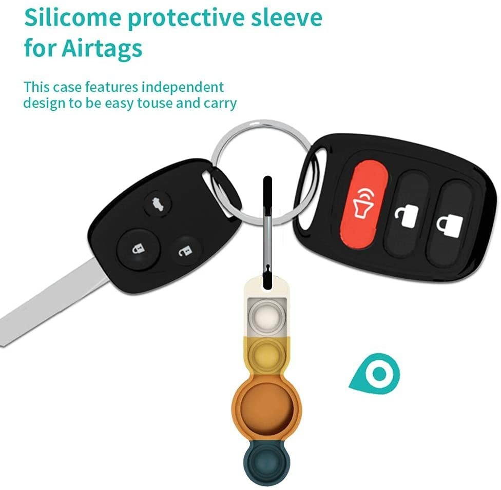 Qinhin Push Bubble Fidget Pack Stress Release Protective Case Compatible for Airtag Locator Tracker Silicone Anti-Lost Keychain Protective Case for Tracking Locator(N-Green Orange)