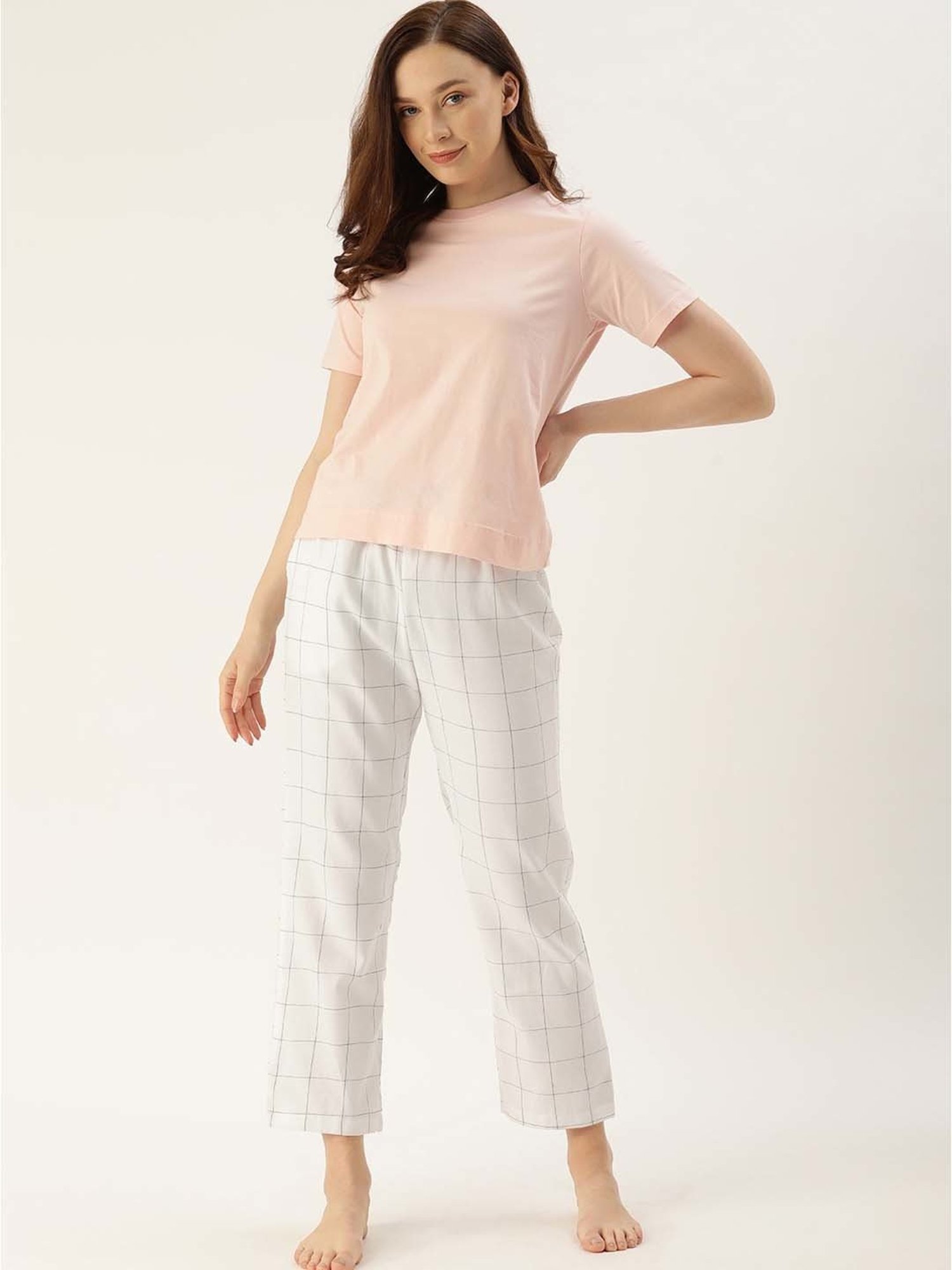 Kryptic White Cotton Chequered Lounge Pants