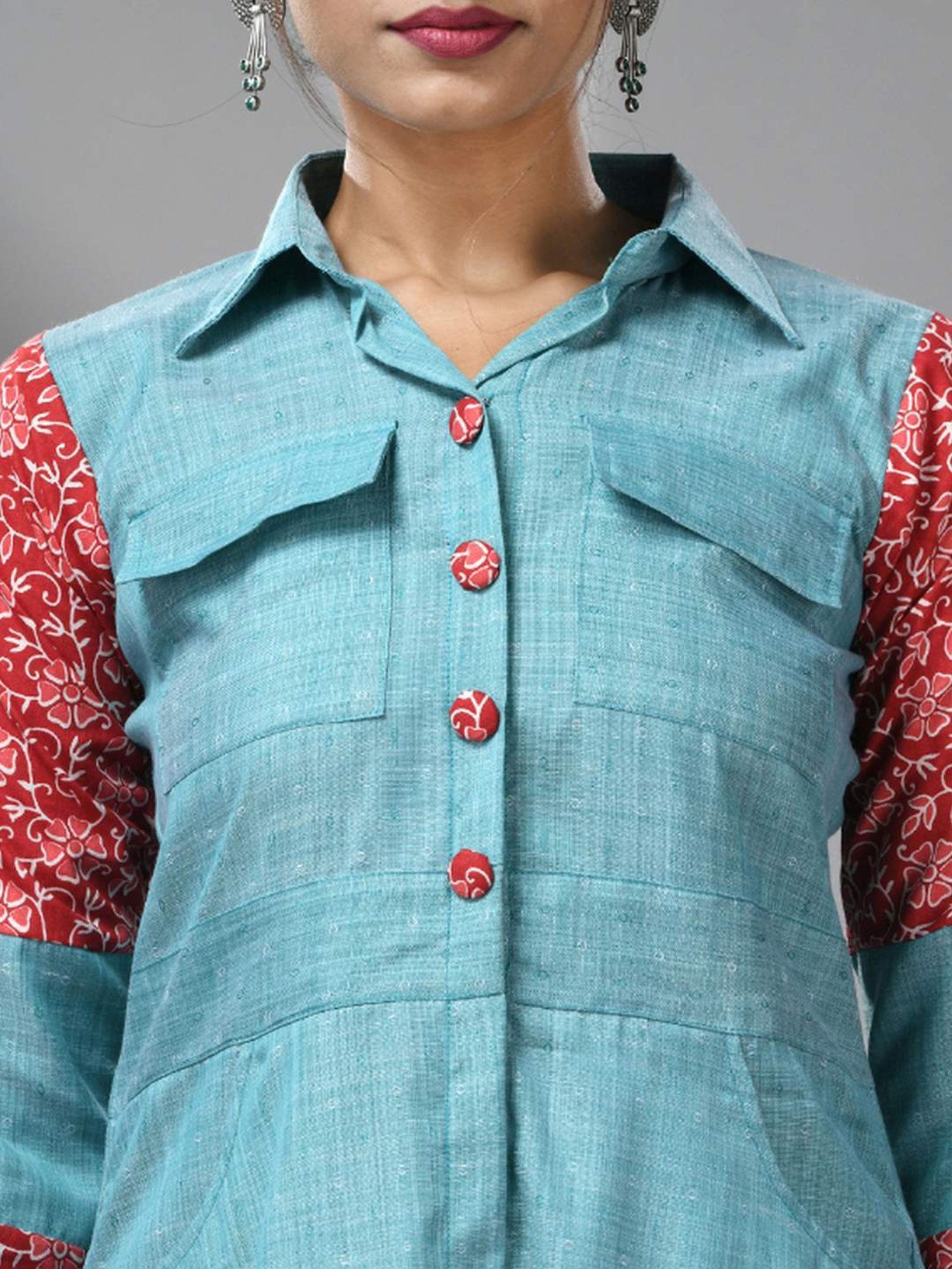 CHARUKRITI Sky Blue Cotton Printed A-Line Dress