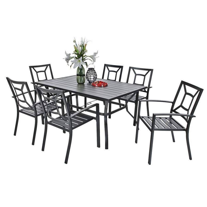 7pc Outdoor Rectangular Table & 6 Chairs with Square Design - Black - Captiva Designs