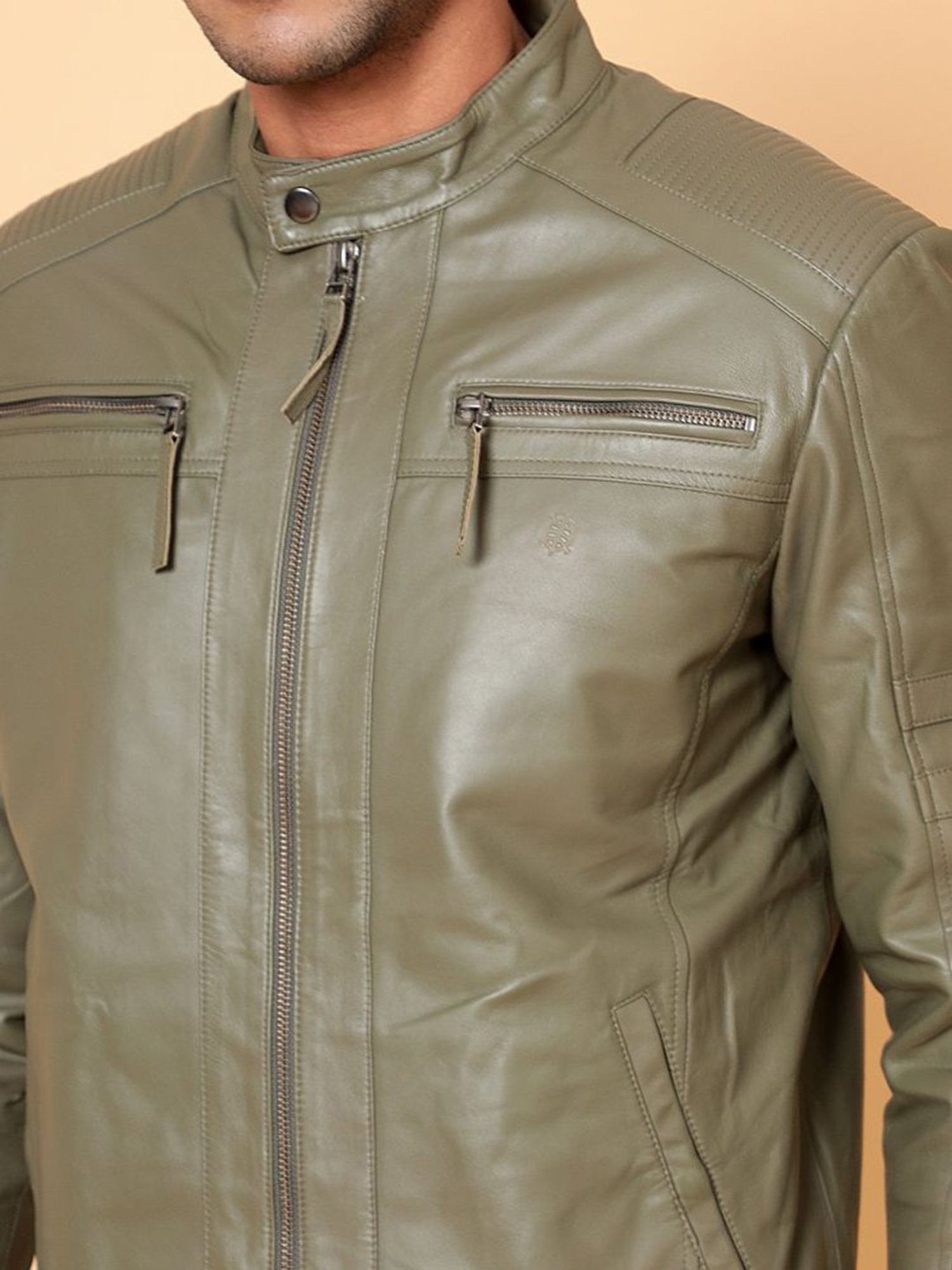 Tortoise Sergio Stone Grey Regular Fit Leather Jacket