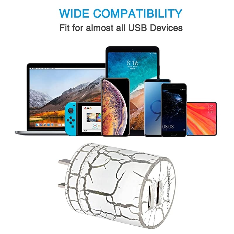 USB Wall Charger, Wall Fast Charger with Foldable Travel Plug for iPhone 11/Xs/XS MAX/XR/X/8/7, Samsung, LG, HTC, Kindle, PS4, 2 USB Wall Charger 5V/2.1A Wall Charger Block with Blue Night Light