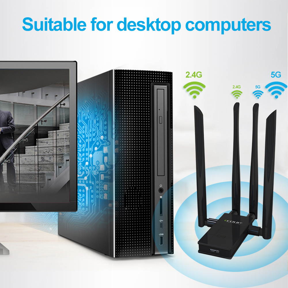 1900Mbps WiFi Adapter Dual Band WiFi USB 3.0 with 4X 6dbi Antenna 2T2R