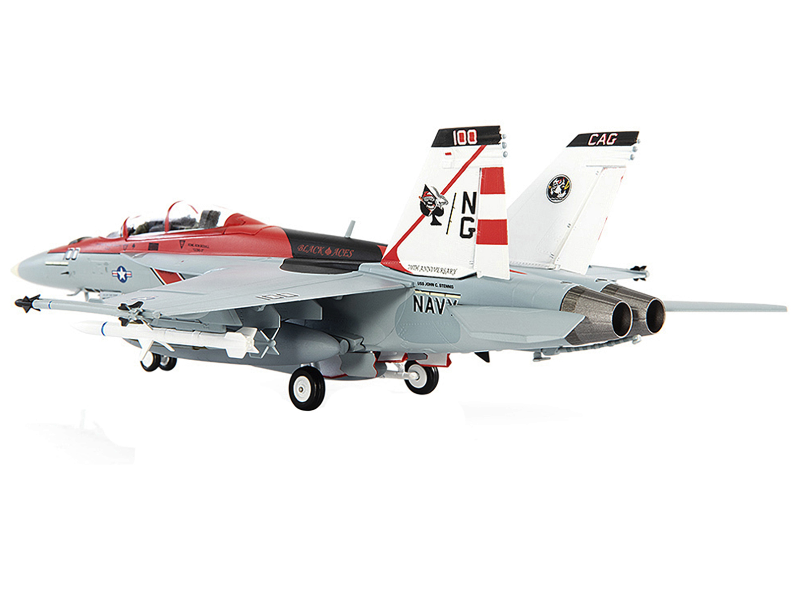 McDonnell Douglas F/A-18F Super Hornet Fighter Plane "U.S. Navy VFA-41 Black Aces USS John C. Stennis 70th Anniversary Edition" (2015) 1/72 Diecast Model by JC Wings