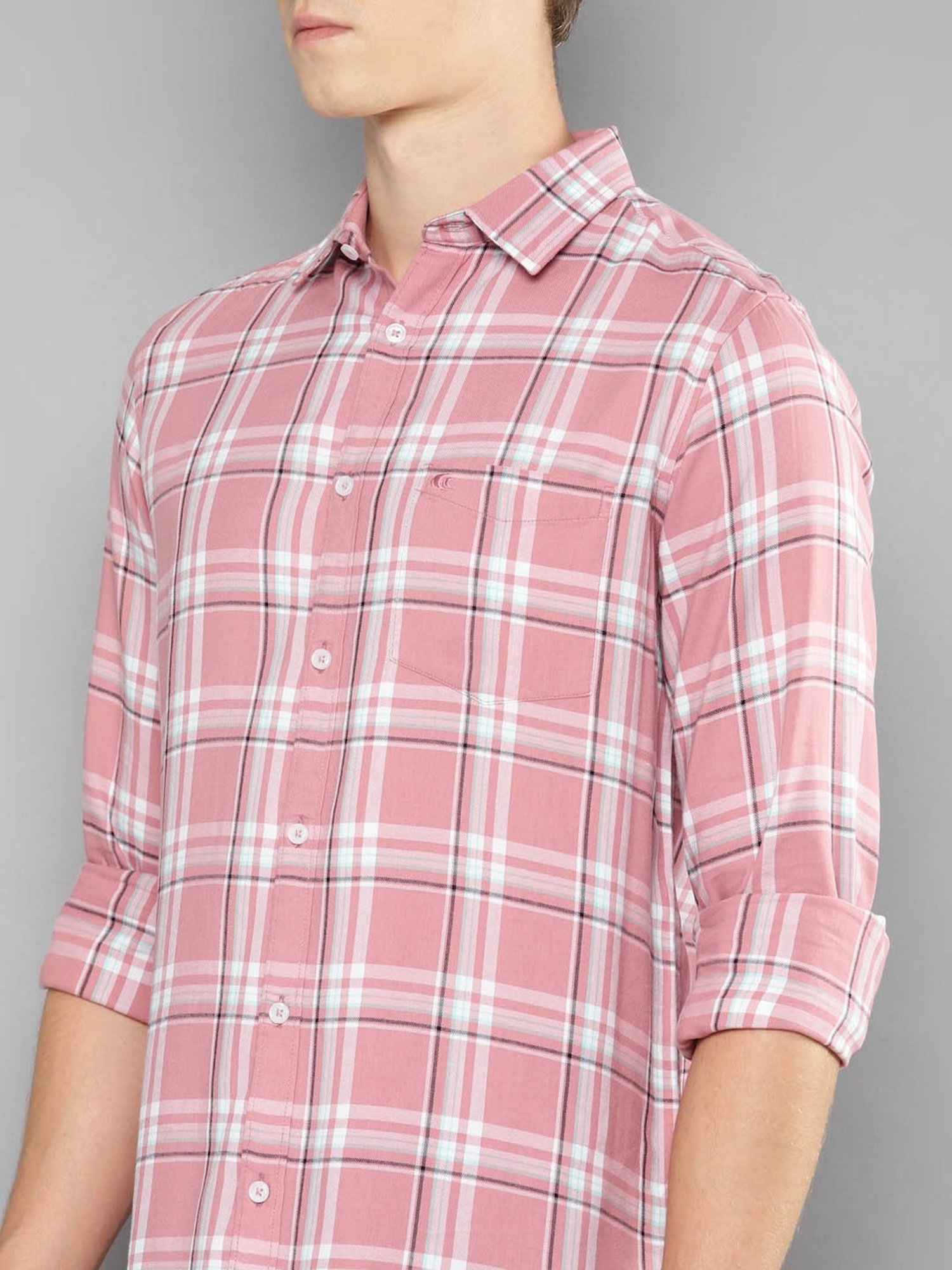 Allen cooper Pink Regular Fit Check Cotton Shirt