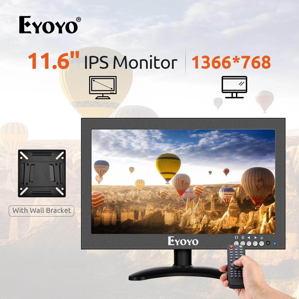 Eyoyo 12" Big HDMI IPS Monitor, 1366x768 resoluton16:9 170&deg;viewing Metal Housing LED Screen Support HDMI/VGA/AV/BNC Input Video Audio Built-in Speaker for PC CCTV Security Camera Raspberry Pi Computer