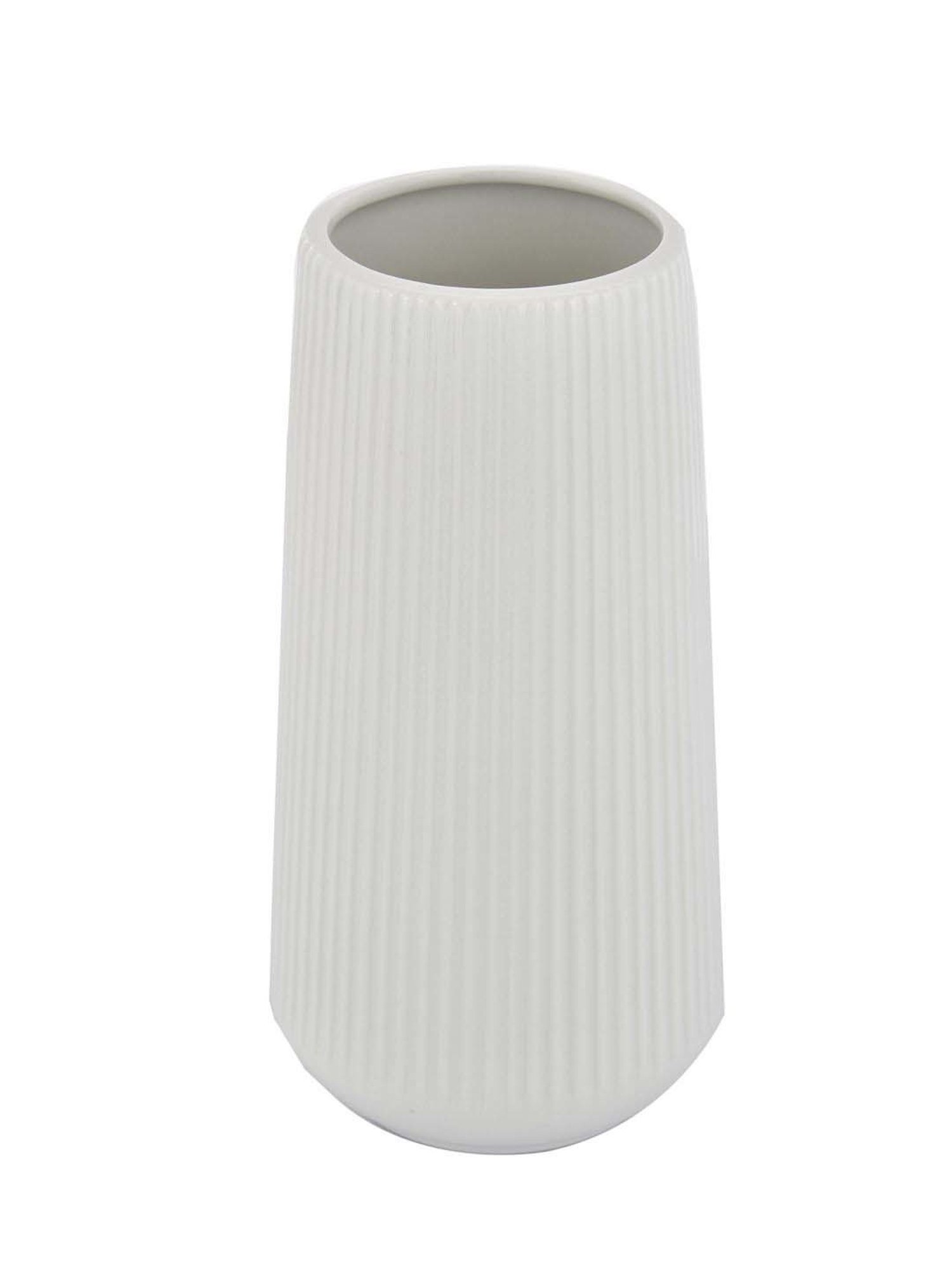 Tayhaa White Ceramic Cool & Calm Ribbed Vase