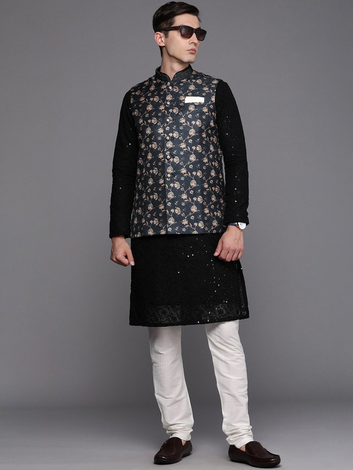 Manyavar Multicolor Regular Fit Floral Print Nehru Jacket