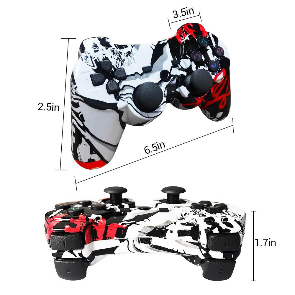 CHENGDAO PS3 Controller Wireless Dual Shock Gamepad for Sony Playstation 3 with Charging Cord (red skull)