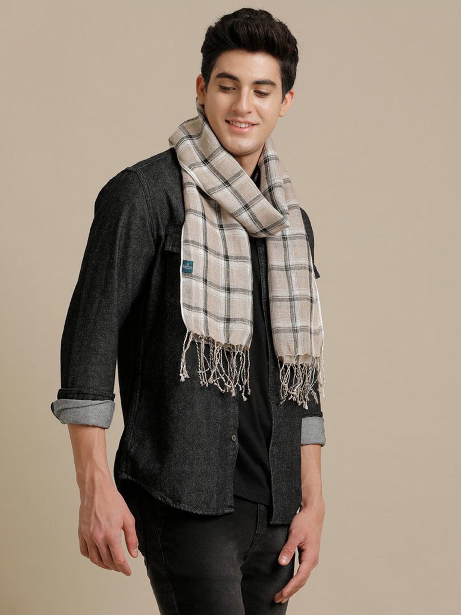 Linen Club Black Checks Pure Linen Stole