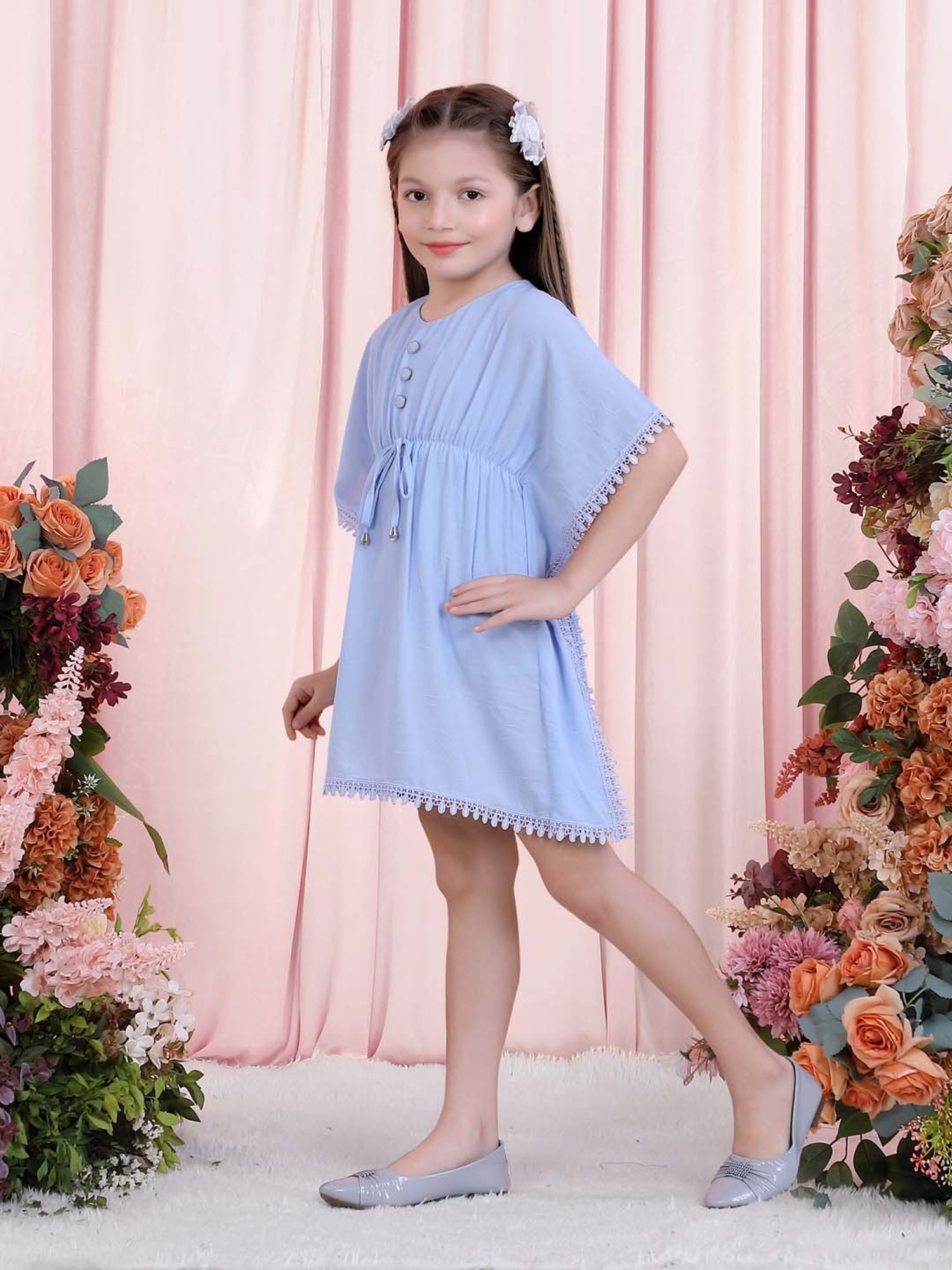 poplins Kids Blue Cotton Regular Fit Dress