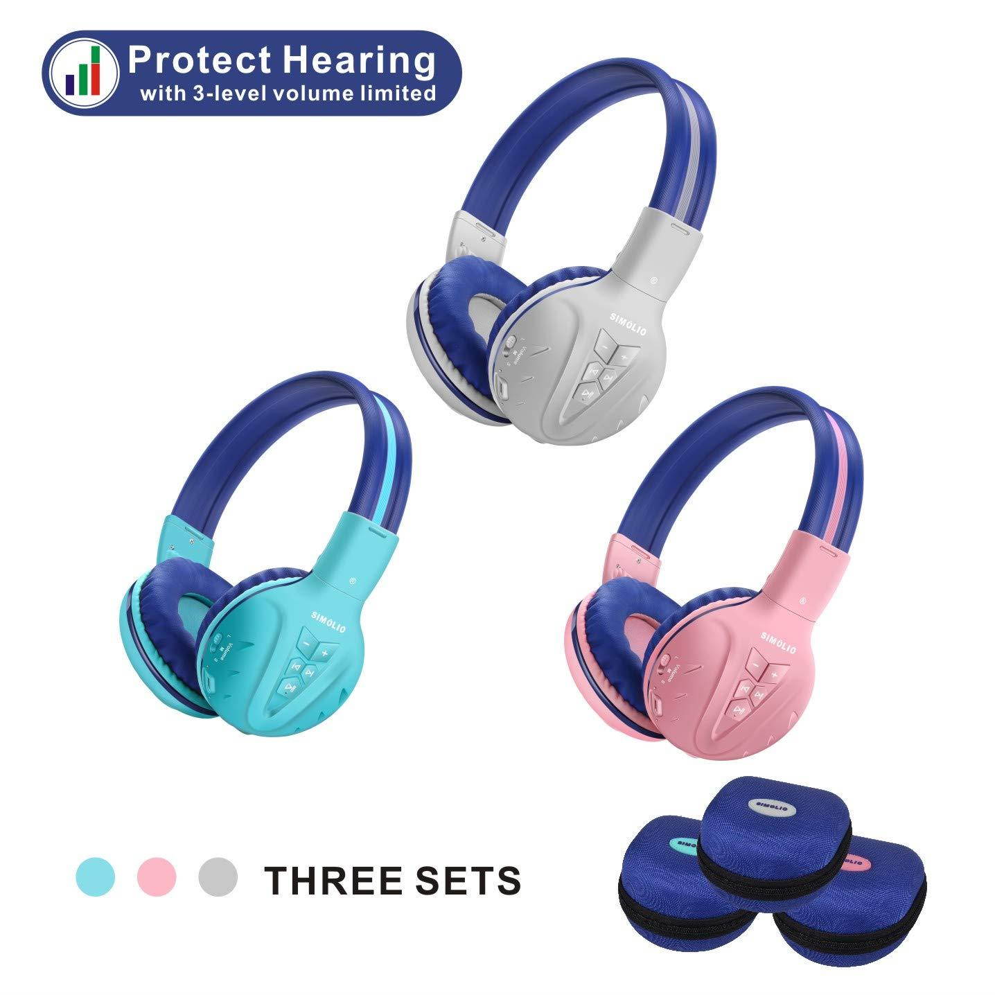 3 Pack of Bluetooth Headphones for Kids, Hearing Protection Children Headphones Wireless, Bluetooth Kids Headphone with Share Jack, Kids Safe Headsets for Girls, Boys, Wireless Headphones for Toddlers