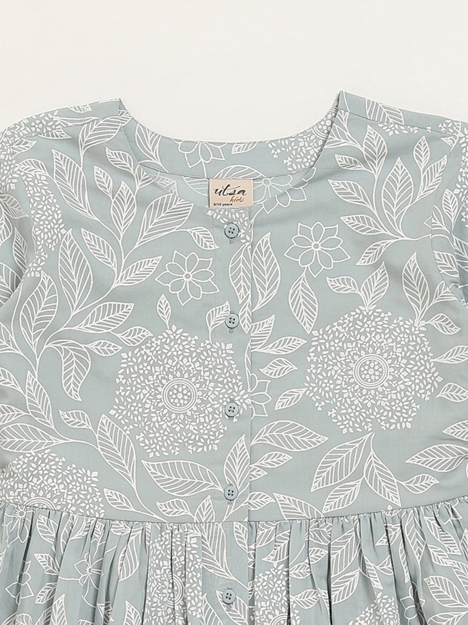 Utsa Kids by Westside Blue Foliage Printed A-Line Cotton Dress