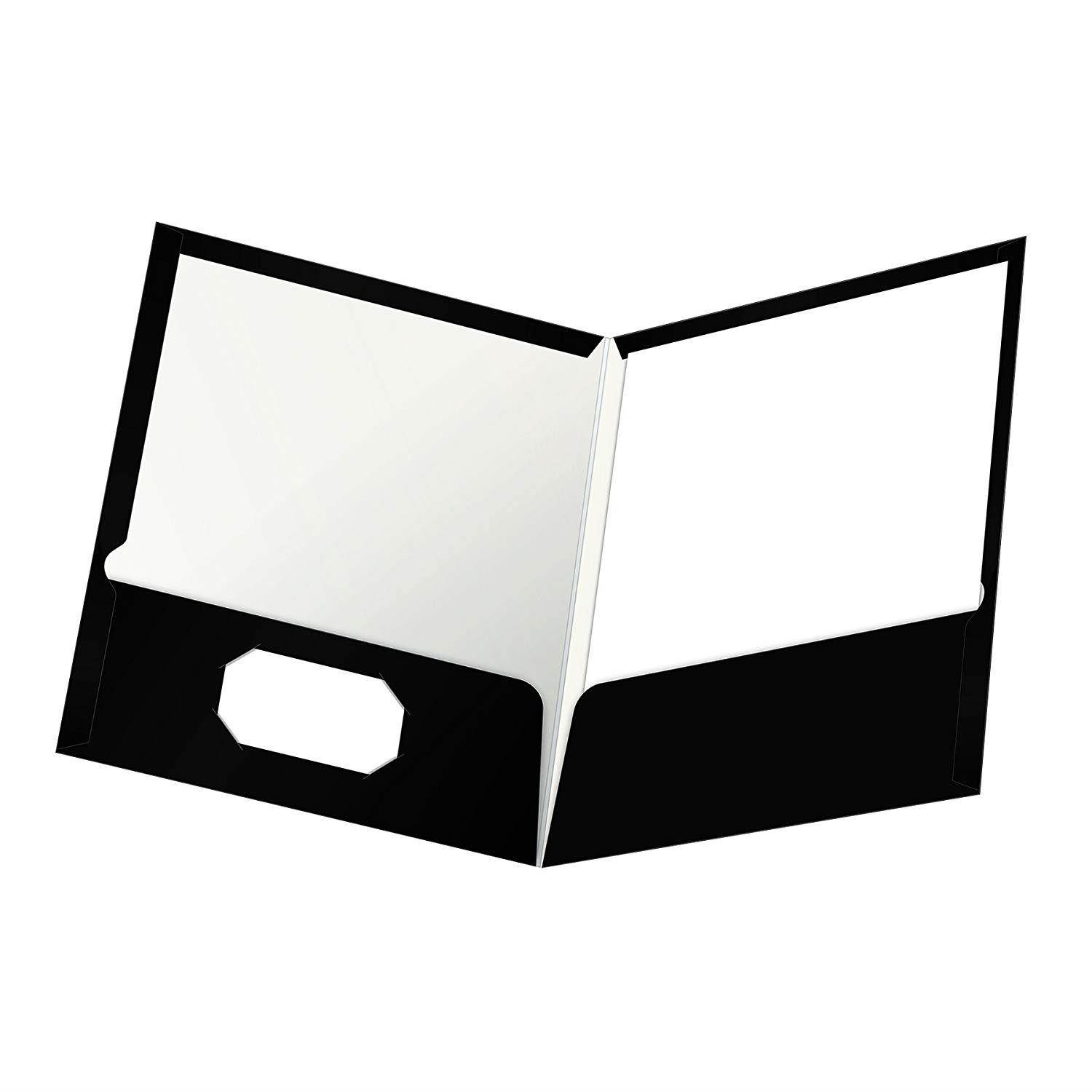 Oxford Laminated Twin-Pocket Folders, Letter Size, Black, Holds 100 Sheets, Box of 25 (51706EE)