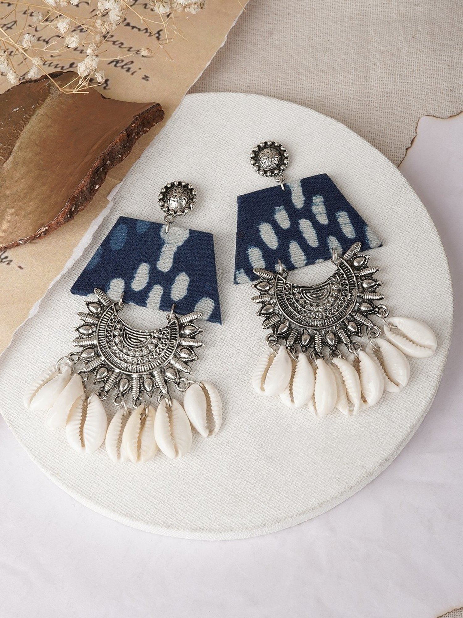 Teejh Ethnic Zarina Indigo Blue Fabric Dangler Earring