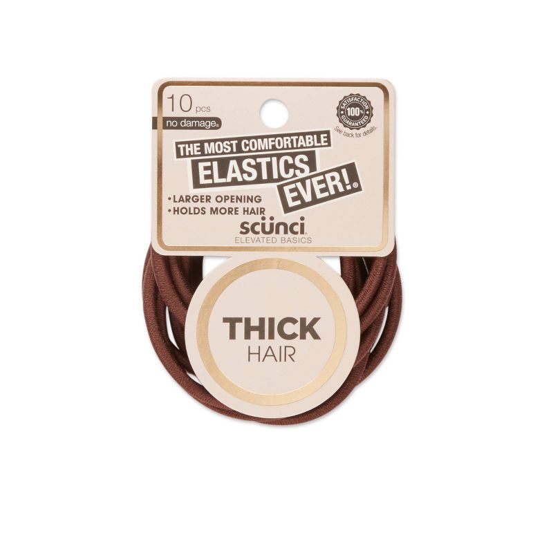 scunci Basics Comfy Elastics - Thick Brown - 10pk