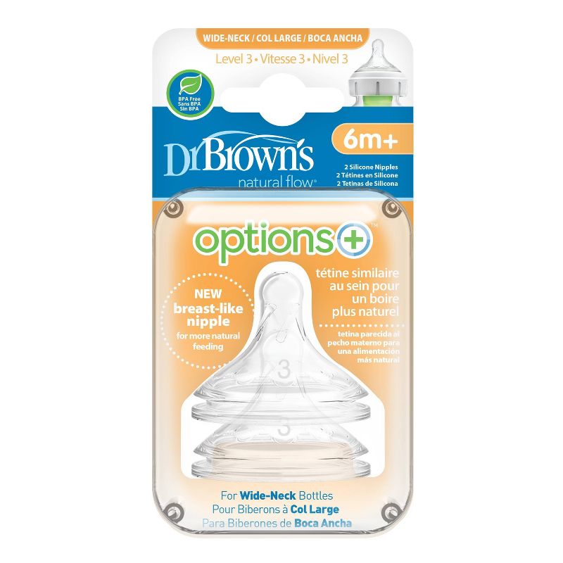 Dr. Brown's Level 3 Options+ Wide-Neck Baby Bottle Nipple, Fast Flow, 2pk