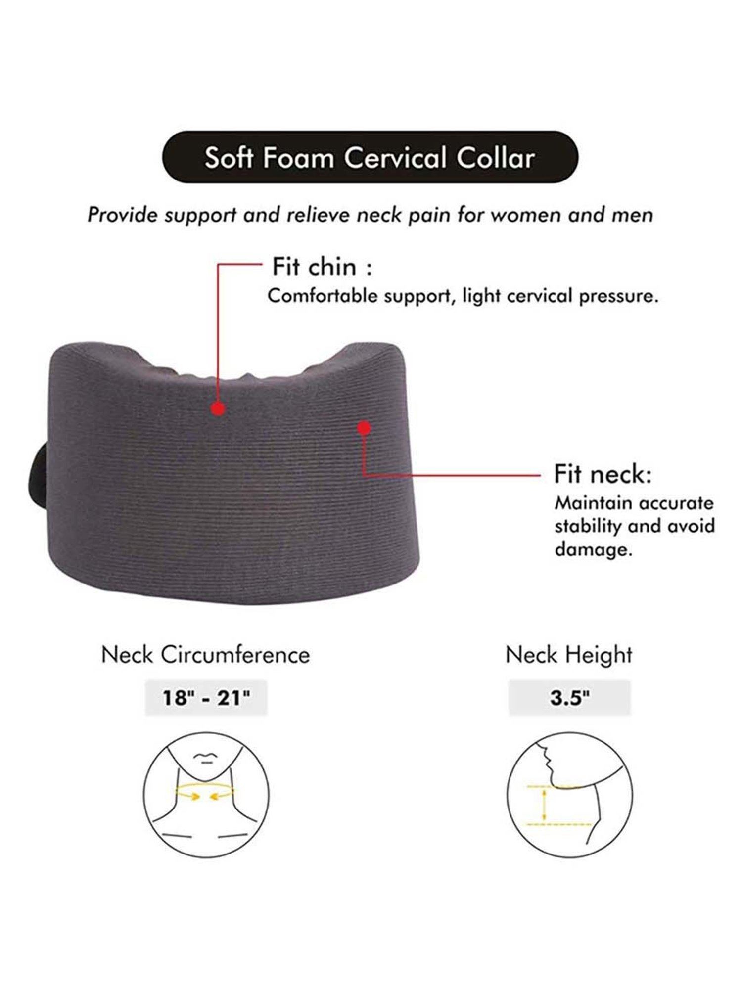 AccuSure Soft Cervical Collar Support Adjustable Neck Brace - M (Grey)
