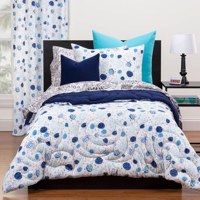 Full/Queen Turtle Time Reversible Comforter Set Blue - Highlights