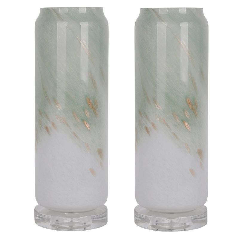 Set of 2 Degas Flecking Art Glass Uplight Green and White - Decor Therapy