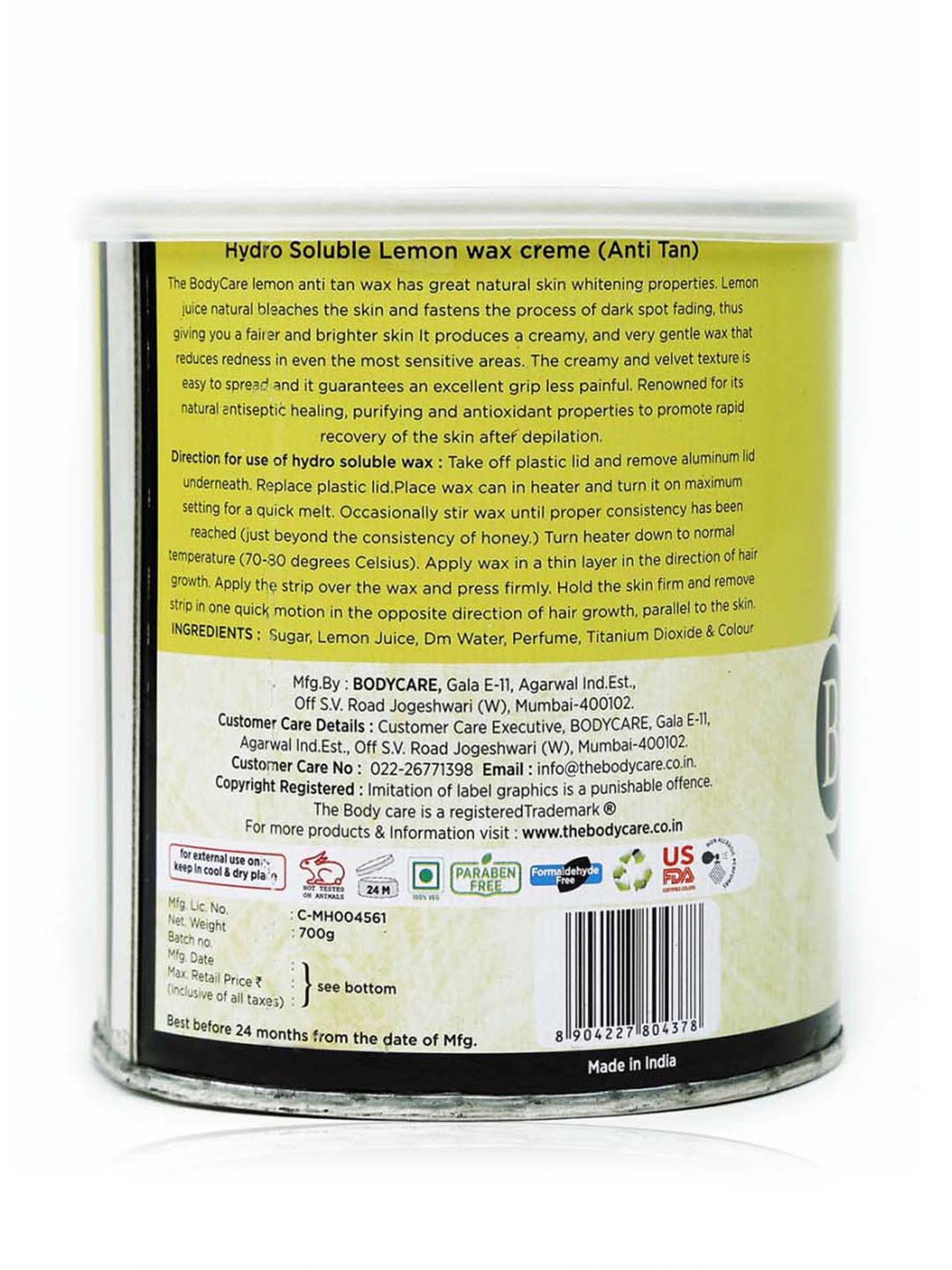 The Body Care Lemon Hydrosoluble Wax For Anti-Tan - 700 gm