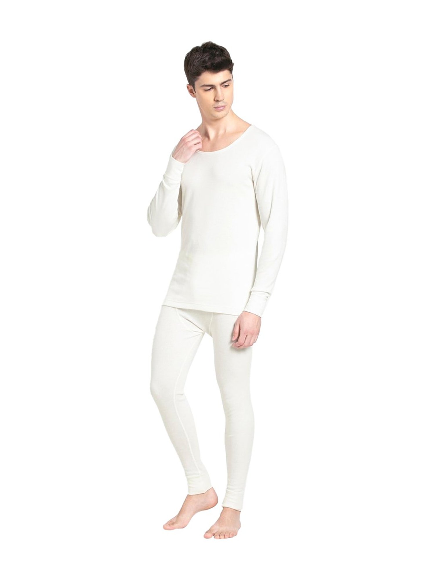 Jockey 2401 Off White Super Combed Cotton Rich Full Sleeves Thermal Top with Stay Warm Technology