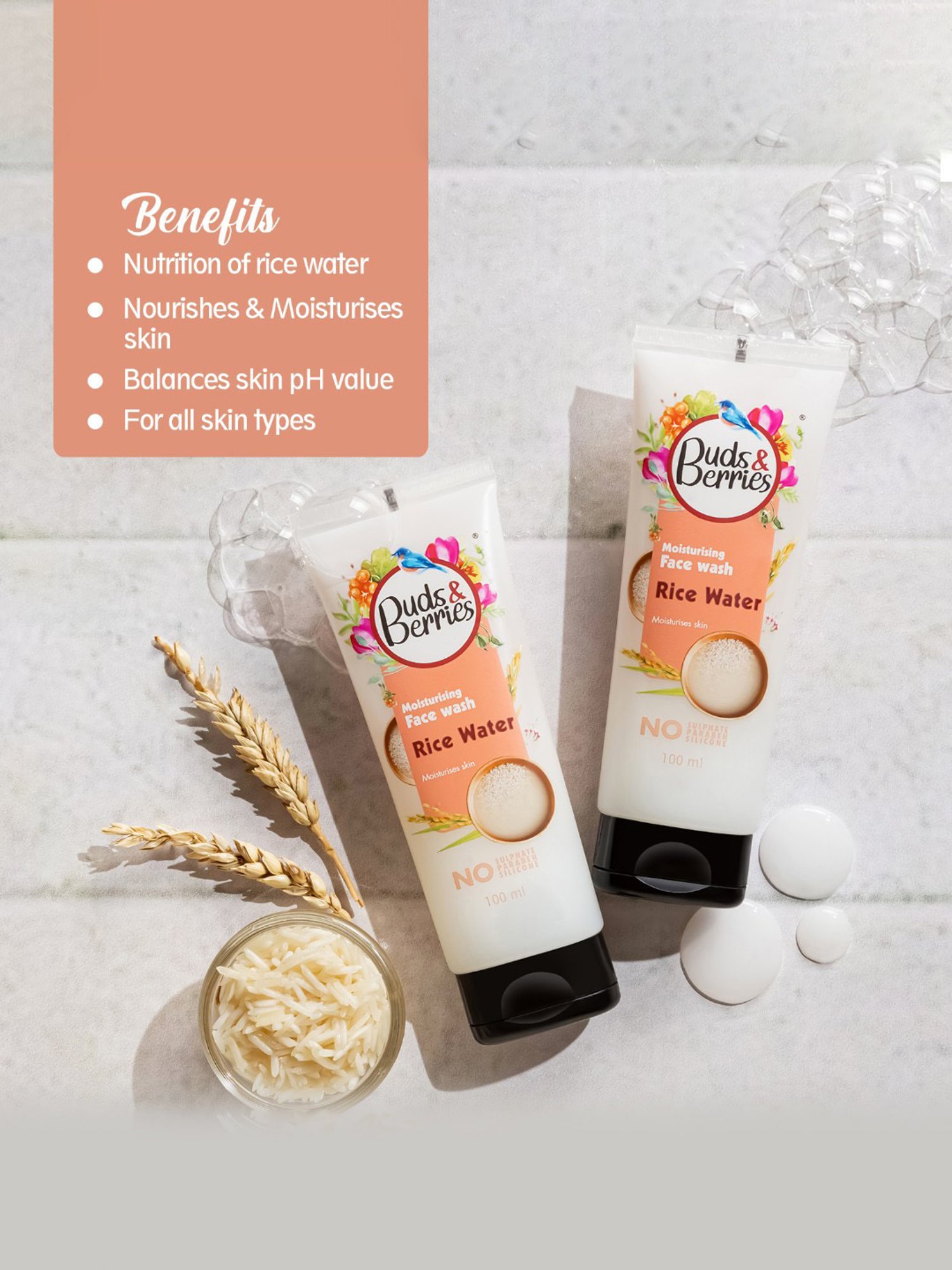 Buds & Berries Rice Water Moisturising Face Wash - 100 ml