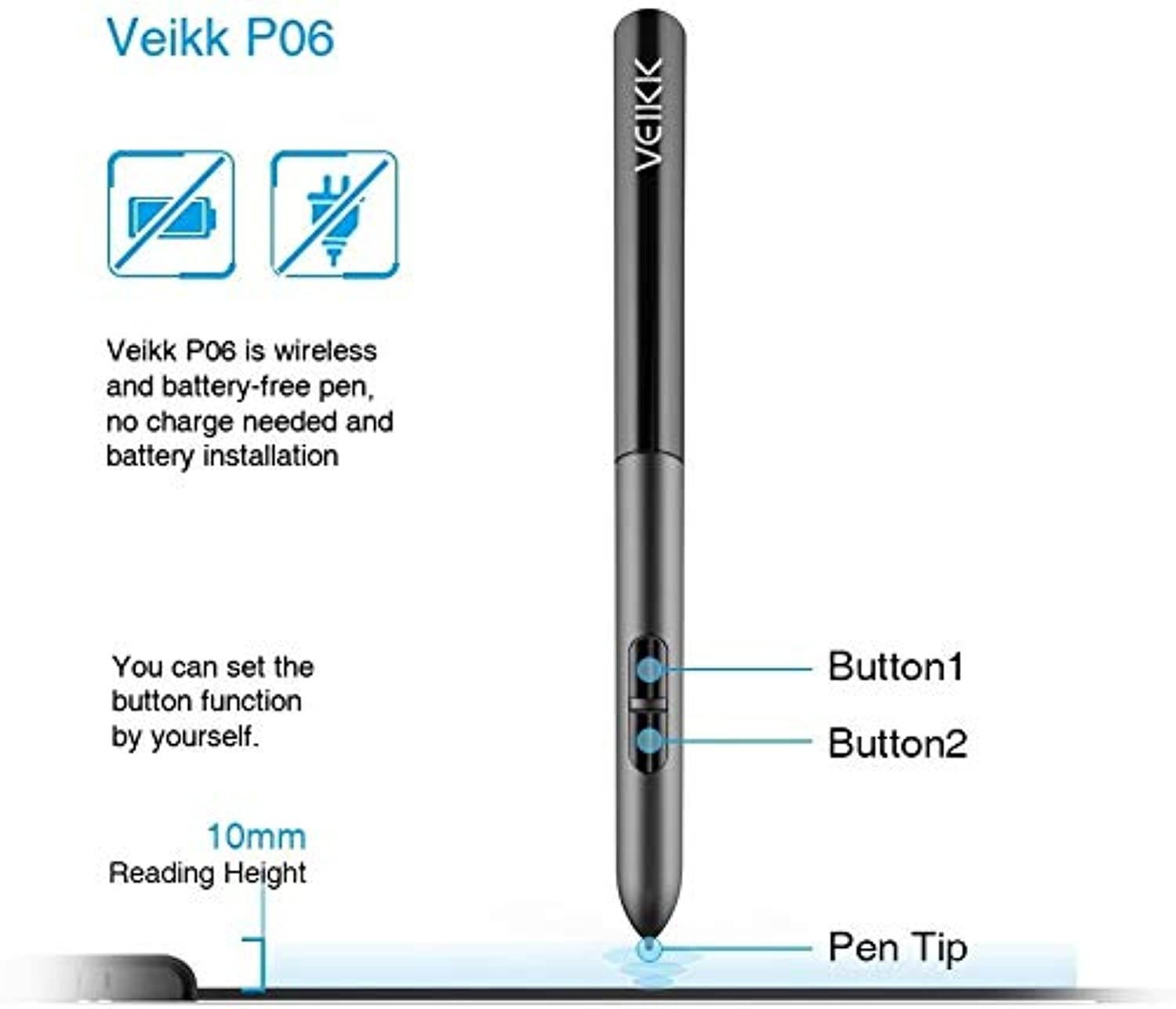 VEIKK A30 V2 10x6 inch Graphic Drawing Tablet Digital Pen Tablet with 8192 Levels Battery-Free Pen, 4 Touch Keys and a Touch Pad ,Compatible with Windows  and  Mac  and  Android OS (VKA30)