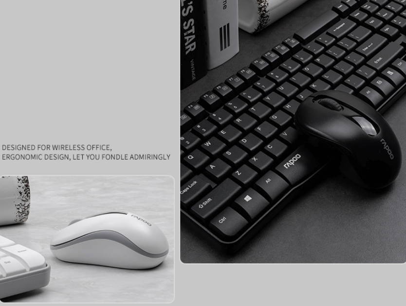 Rapoo KM325  Ergonomic Design, Cool Exterior Ultra-thin, and Slim Waterproof 2.4GHz Wireless Power-saving SilentTyping Keyboard And Mouse Combo For Office And Game - White