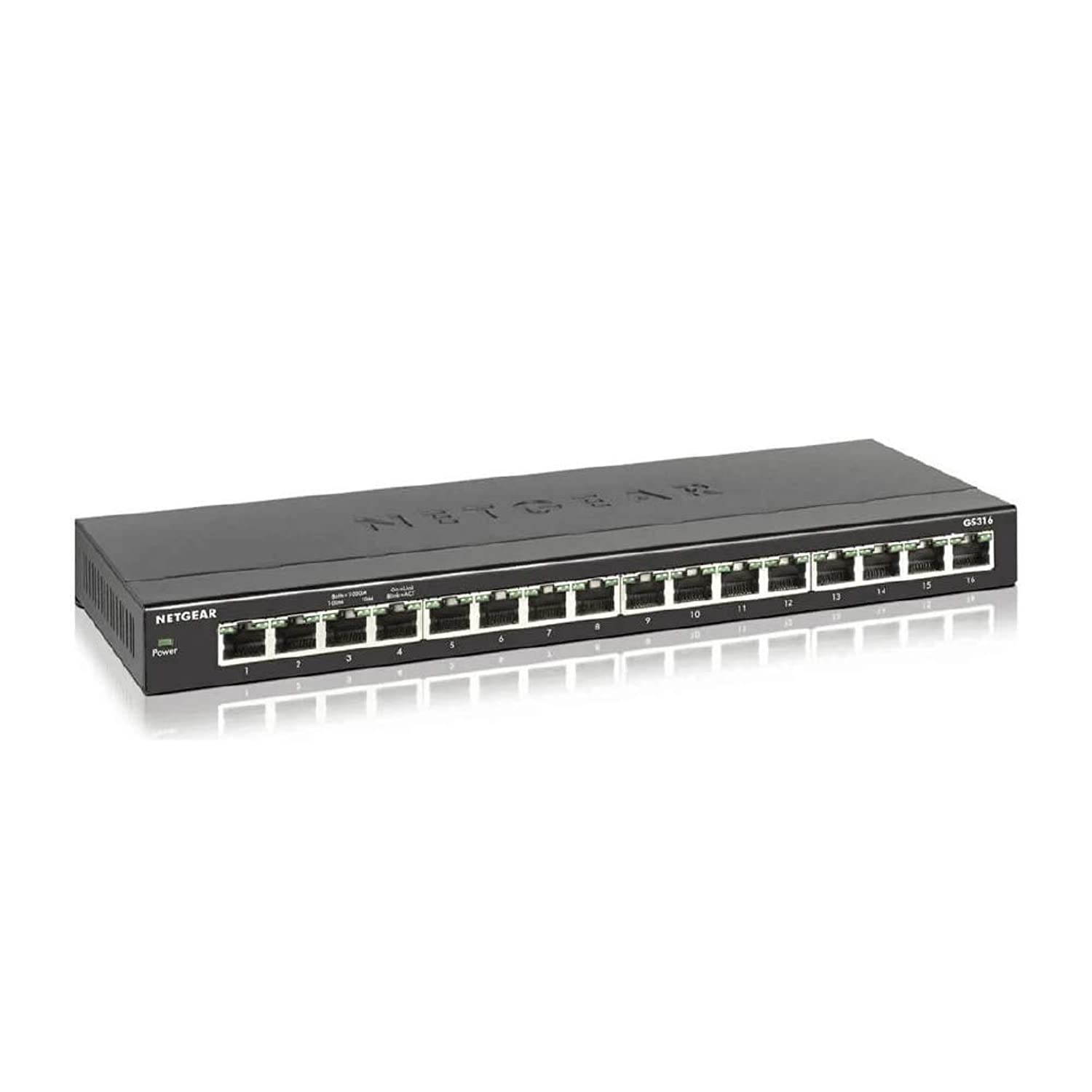 NETGEAR 16-Port Gigabit Ethernet Unmanaged Switch (GS316) - Desktop, Fanless Housing for Quiet Operation