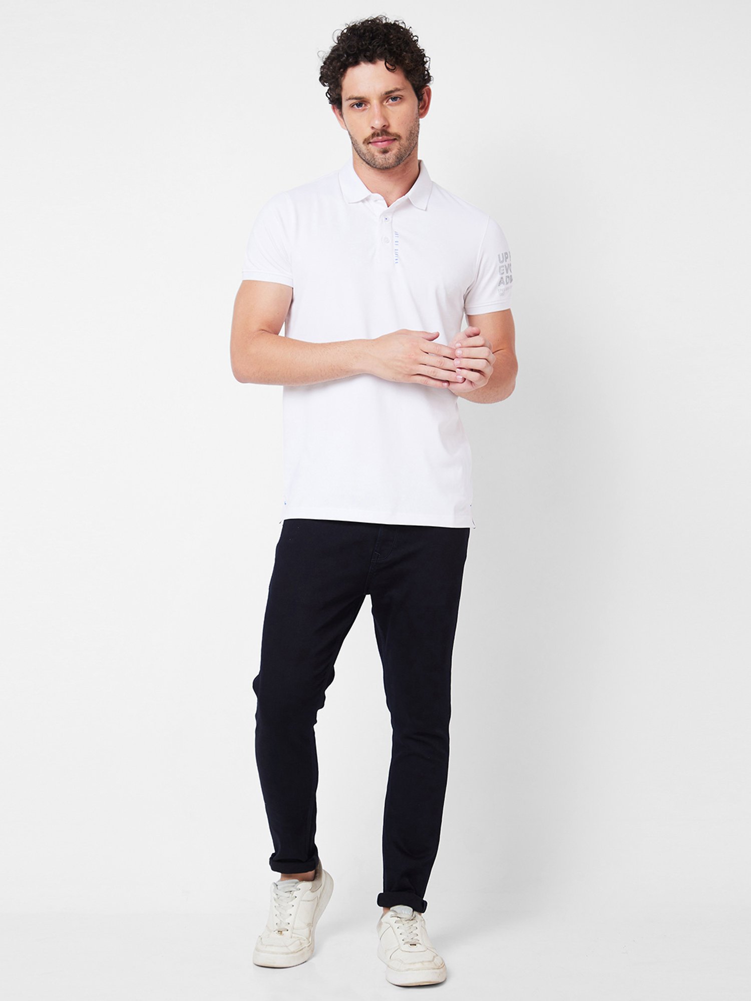 Spykar White Slim Fit Polo T-Shirt